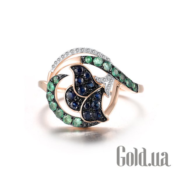 

Кольцо Lurie Jewelry, Женское золотое кольцо с изумрудами, сапфирами и бриллиантами, 17.5