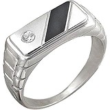 Мужское серебряное кольцо с ониксом и куб. цирконием, 1604067