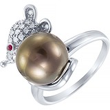 Жіноча золота каблучка з діамантами, перлами і рубіном, 1653987