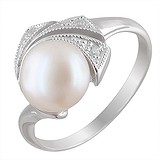 Женское серебряное кольцо с культив. жемчугом и куб. циркониями, 1660131