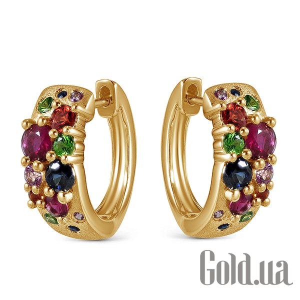 

Серьги-кольца Lurie Jewelry, Золотые серьги с сапфирами, рубинами и цаворитами