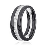 Серебряное обручальное кольцо с керамикой и куб. циркониями, 572899