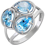 Женское серебряное кольцо с топазами и куб. цирконием, 1609444