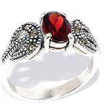 Silver Wings Женское серебряное кольцо с гранатом и марказитами, 1621732