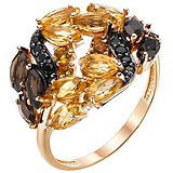 Женское золотое кольцо с цитринами, раухтопазами и куб. циркониями, 1622244