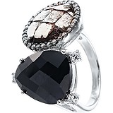 Женское серебряное кольцо с куб. циркониями и кожей, 1650660