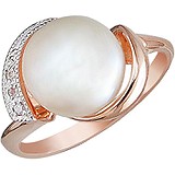 Женское серебряное кольцо с культив. жемчугом и куб. циркониями в позолоте, 1660132