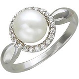 Женское золотое кольцо с бриллиантами и культив. жемчугом, 1684964