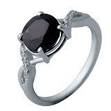 Женское серебряное кольцо с сапфиром и куб. циркониями, 1727204