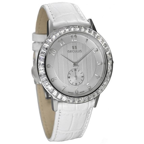 Seculus Женские часы 1675.2.1069 white, ss cz stones, white leather