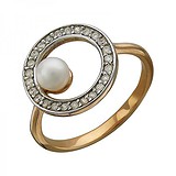 Женское золотое кольцо с куб. циркониями и культив. жемчугом, 1617637