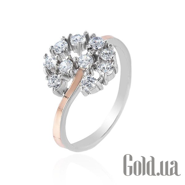 

Женские кольца Украина, Женское серебряное кольцо с куб. циркониями и вставками из золота, 19