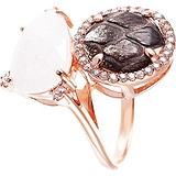 Женское серебряное кольцо с куб. циркониями, ювелирным стеклом и кожей в позолоте, 1650662