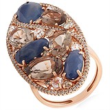 Женское золотое кольцо с бриллиантами, кварцем и сапфирами, 1668326