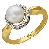 Женское золотое кольцо с бриллиантами и культив. жемчугом, 1684966