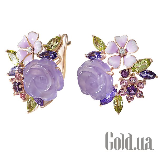 

Серьги Lurie Jewelry, Золотые серьги с бриллиантами, аметистами, перидотами, топазами, родолитами и эмалью