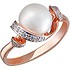 Женское серебряное кольцо с культив. жемчугом и куб. циркониями в позолоте - фото 1