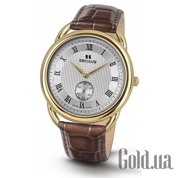 Купить Seculus 4483.2.1069 pvd-y, white dial, brown leather