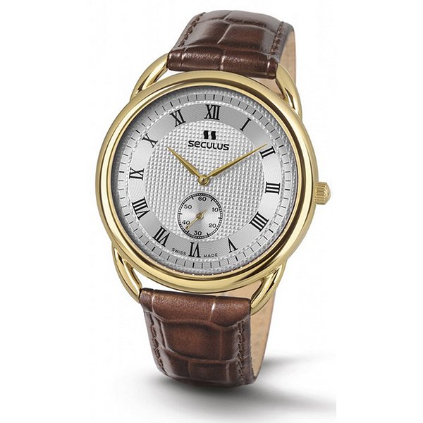 Seculus 4483.2.1069 pvd-y, white dial, brown leather
