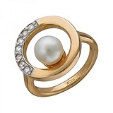 Женское золотое кольцо с куб. циркониями и культив. жемчугом, 1617640
