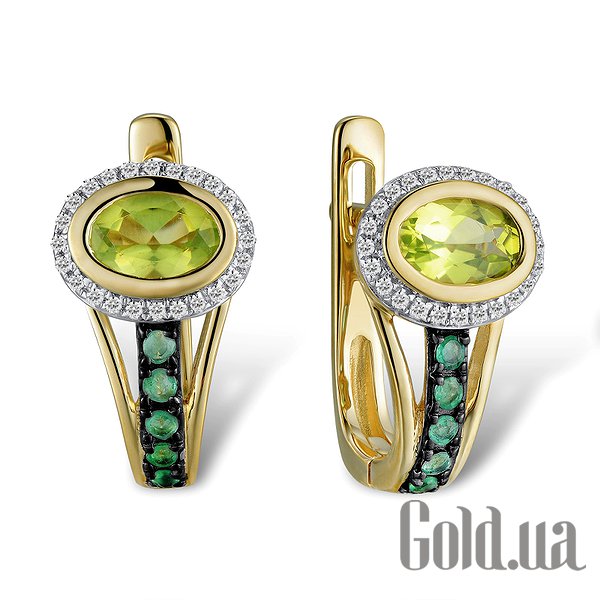 

Серьги Lurie Jewelry, Золотые серьги с бриллиантами, изумрудами и перидотами