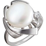Женское серебряное кольцо с культив. жемчугом и куб. цирконием, 1660136
