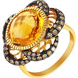 Женское золотое кольцо с бриллиантами и цитрином, 1673192