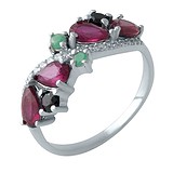 Женское серебряное кольцо с рубинами, сапфирами, изумрудами и куб. циркониями, 1703400
