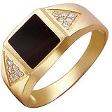 Мужское золотое кольцо с ониксом и куб. циркониями, 1604073