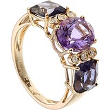 Женское золотое кольцо с иолитами, аметистом и бриллиантами, 1668585