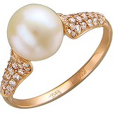 Женское золотое кольцо с культив. жемчугом и бриллиантами, 1701353