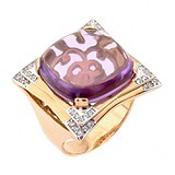 Женское золотое кольцо с аметистом и куб. циркониями