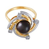 Женское золотое кольцо с бриллиантами и культив. жемчугом, 1547754