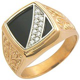 Мужское золотое кольцо с ониксом и куб. циркониями, 1604074
