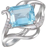Женское серебряное кольцо с куб. циркониями и топазом, 1610986