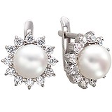 Срібні сережки з культів. перлами і куб. цирконіями, 1634538