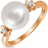 Женское золотое кольцо с бриллиантами и культив. жемчугом, 1639914