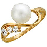 Женское золотое кольцо с куб. циркониями и культив. жемчугом, 1655786