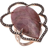Женское серебряное кольцо с куб. циркониями и родонитом в позолоте, 1672170