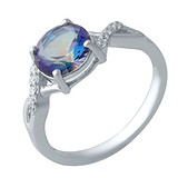 Женское серебряное кольцо с топазом и куб. циркониями, 1705706