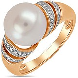 Женское золотое кольцо с бриллиантами и культив. жемчугом, 1628651
