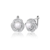 Срібні сережки з культів. перлами і куб. цирконіями, 1662955