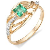 Женское золотое кольцо с бриллиантами и изумрудом, 1614060