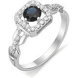 Женское серебряное кольцо с куб. циркониями и сапфиром, 1645036
