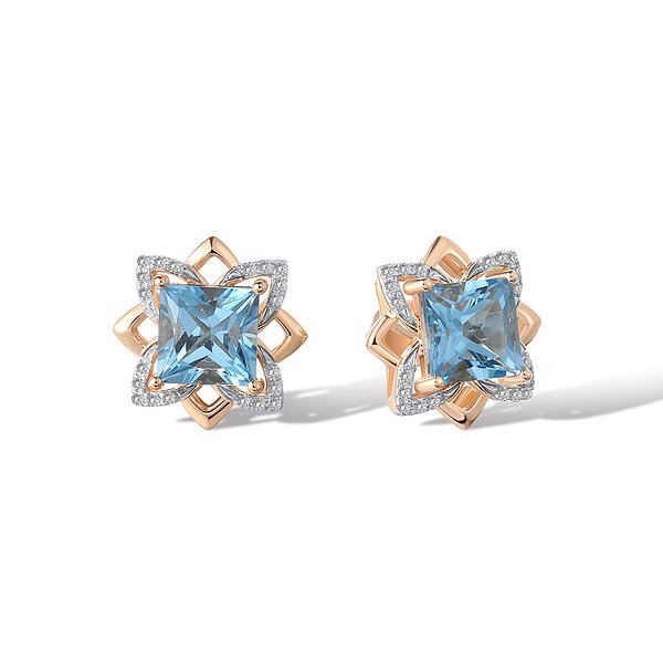 Золотые серьги с бриллиантами и топазами