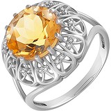 Женское серебряное кольцо с цитрином и куб. циркониями, 1662957