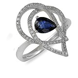 Женское золотое кольцо с бриллиантами и сапфиром, 013295