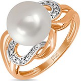Женское золотое кольцо с бриллиантами и культив. жемчугом, 1639919