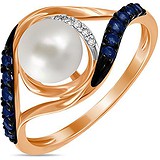 Женское золотое кольцо с бриллиантами, сапфирами и культив. жемчугом, 1639920