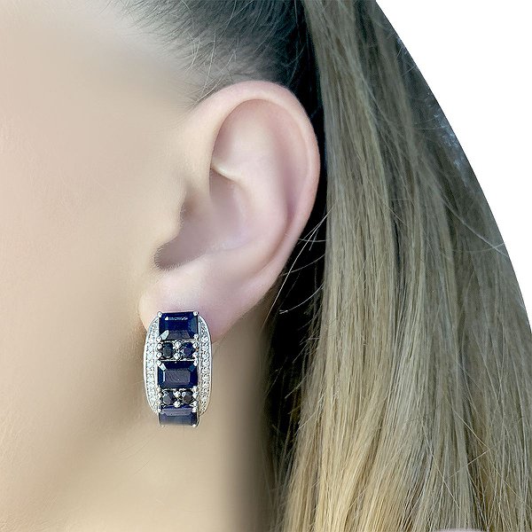 Серебряные серьги с куб. циркониями и сапфирами 2059486 – изображение 2
